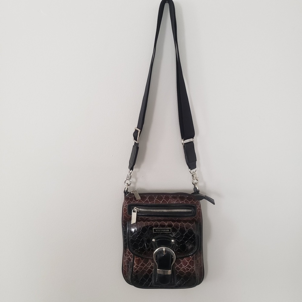 Vittorio Croc Embossed Crossbody Handbagβ Purse Faux Leather Lined Inner Pockets